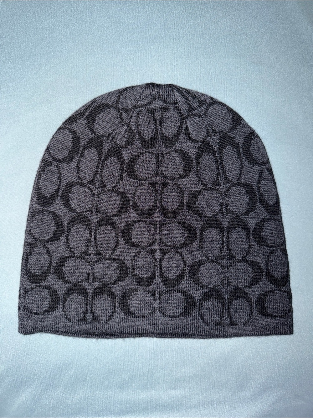 COACH Black Gray Signature Logo Fine Knit Scull Cap Beanie Hat